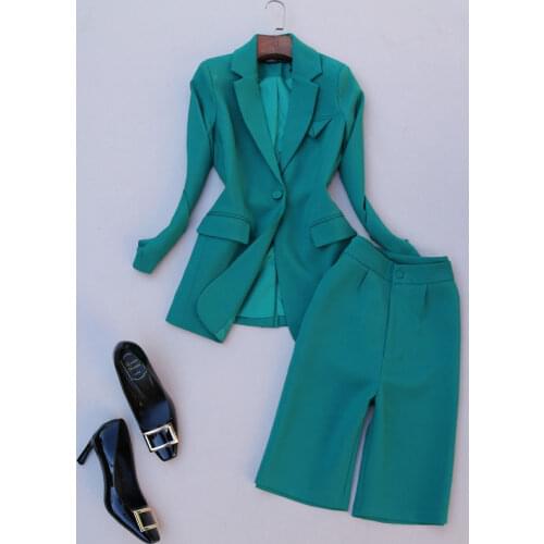 Womens suit autumn new style fashion temperament OL professional suit high waist five-point pants two piece outfits for women