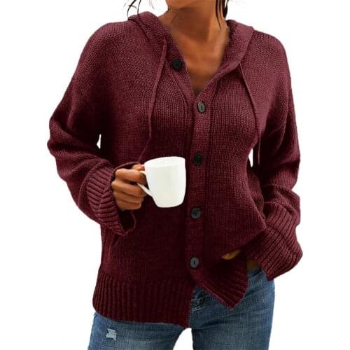 Women Cardigan Sweater Solid Color Long Sleeve Autumn Drawstring Single Breasted Hooded Knitwear Cardigan Women кардиган женский