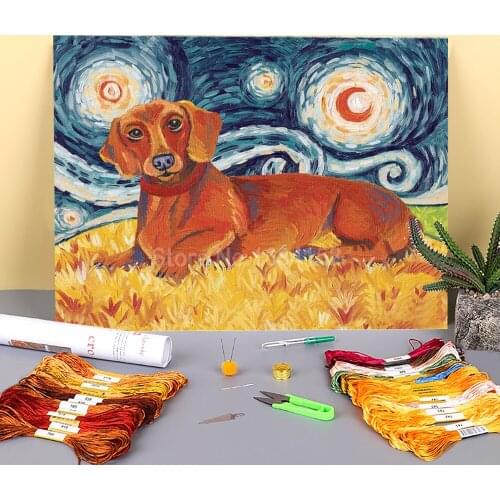 Animal Dachshund Pre-Printed 11CT Cross-Stitch Complete Kit DIY Embroidery DMC Threads Handicraft work Sewing Craft Decor
