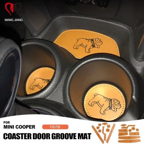 1set PU coaster sticker Door Groove Mat F55 F56 For mini cooper Car Cup Coaster Mats Bulldog For MINI Car Stickers Combination