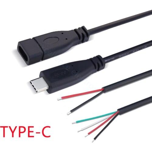1pcs 25cm 2pin 4pin Wire USB 2.0 Type C Male Female Plug Extension Welding Type USB-C DIY Repair Cable Charger Connector