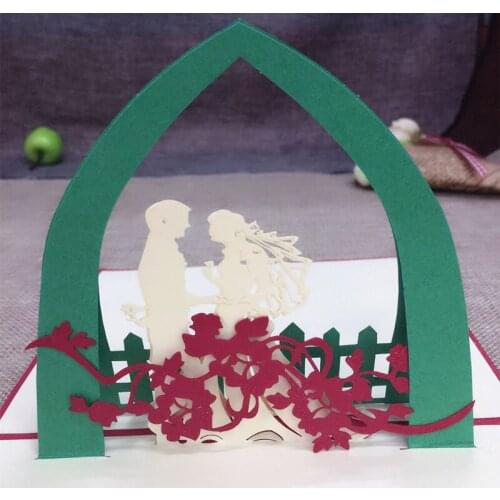 1pcs Sample 3D Laser Cut Paper Greeting Pop Up Kirigami Card Bride and Groom Wedding Invitation Valentines Day Postcards Gifts