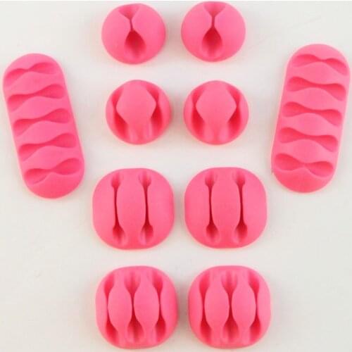 10pcs Red Hard Plastic Cable Wire Organizer Clip Tidy USB Charger Cord Holder for desktop Cable Fixed clamp 1,2,3,5 Holes Wire