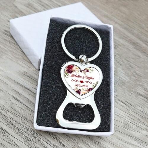 100pcs Love Heart Keychain Bottle Opener Personalized Wedding Favor Souvenir Custom Photo Picture Key Holder Beer Bottle Openers