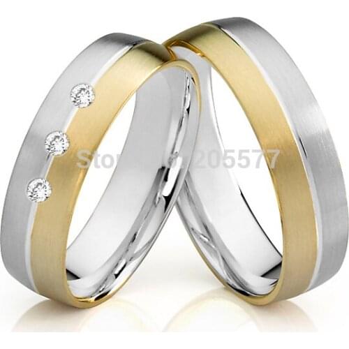2014 Classic Bicolor Handmade sona CZ stone titanium wedding bands lovers engagement rings for women and men