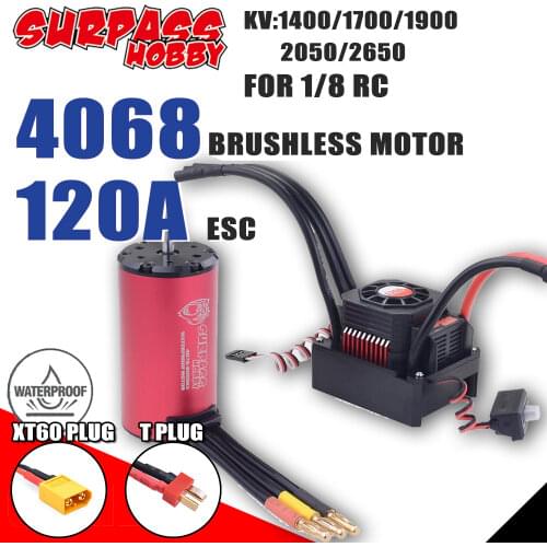 SURPASS HOBBY 4068 Waterproof Brushless Motor with 120A ESC T/XT60 Plug for 1/8 RC Drift Racing Car Tamiya Scx24