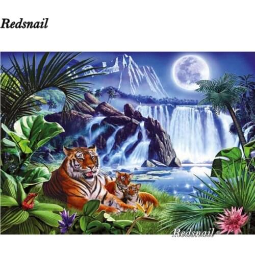 5d Diamond Painting tiger animal Diamond Embroidery Waterfall landscape full square round drills Rhinestone Mosaic sticker EE180