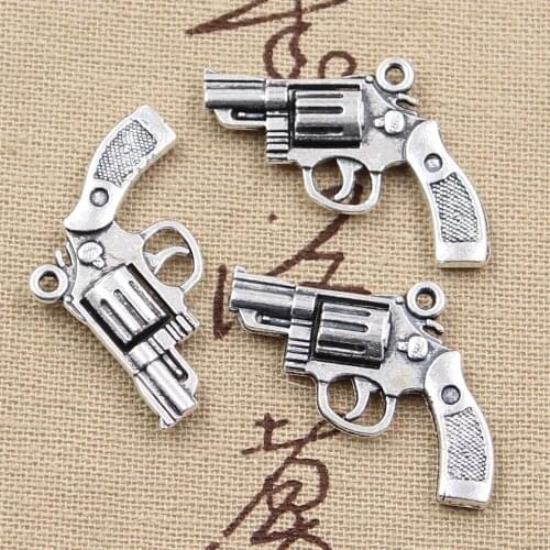 8pcs Charms Pistol Revolver Gun 29x22mm Handmade Craft Pendant Making fit,Vintage Tibetan Bronze Silver color,DIY For Necklace