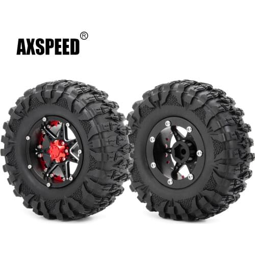 AXSPEED Metal 2.2 inch Beadlock Wheel Rims Hubs with 120mm OD Rubber Tires for Axial Wraith TRX-4 1/10 RC Crawler Model Car Part
