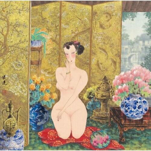 Free shipping classical Chinese woman nude art oil painting canvas painting prints printed on canvas wall art decoration picture