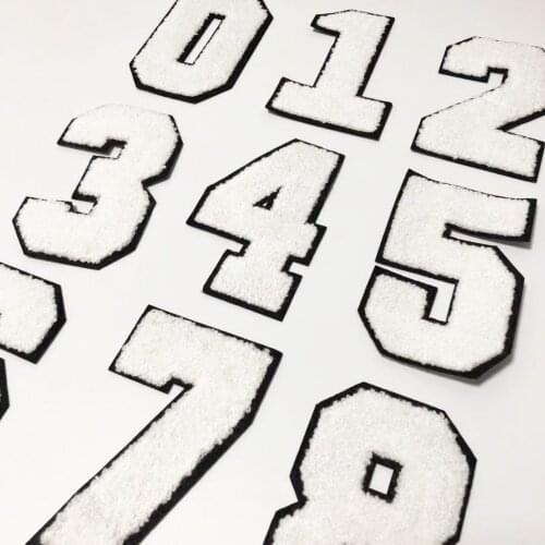 Large White Digital Chenille Embroidered Iron On Patch Applique Diy Number Badge Patches For Kid Clothing Bag Accessories