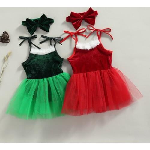 Christmas Infant Toddler Baby Girl Romper Dress Sleeveless Newborn Girl Romper Jumpsuit Summer Baby Girl Clothing+Headband