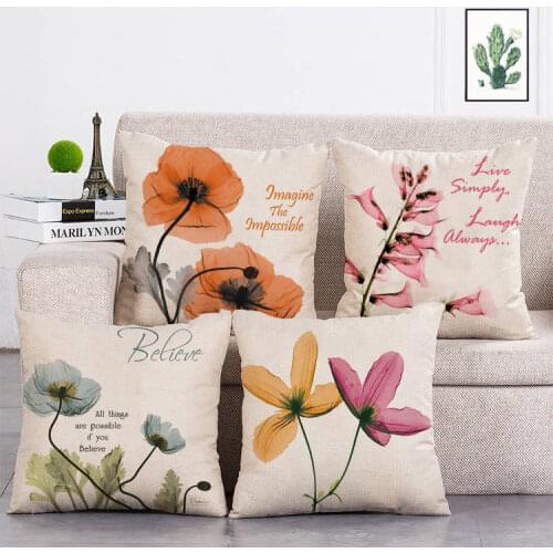 Europe and The United States Simple Style Colorful Flowers Square Linen Pillowcase Car Cushion Cover Exquisite Pillow Covers T69