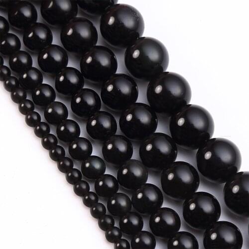 Smooth Black Glass Beads Natural Stone Onyx Round Loose Spacer Beads for Jewelry Making 4 6 8 10 12 14mm DIY Bracelet