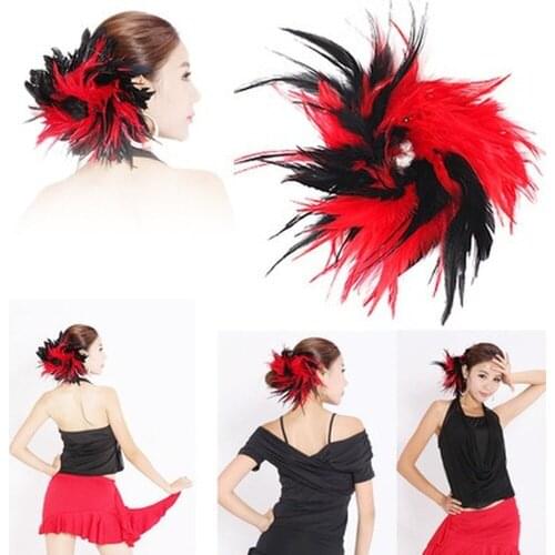 Hotsale Women Party Wedding Flower Feather Head Hair Clip Barrette Hat Bride Headband Belly Dance Latin Dance Hairpin Headdress
