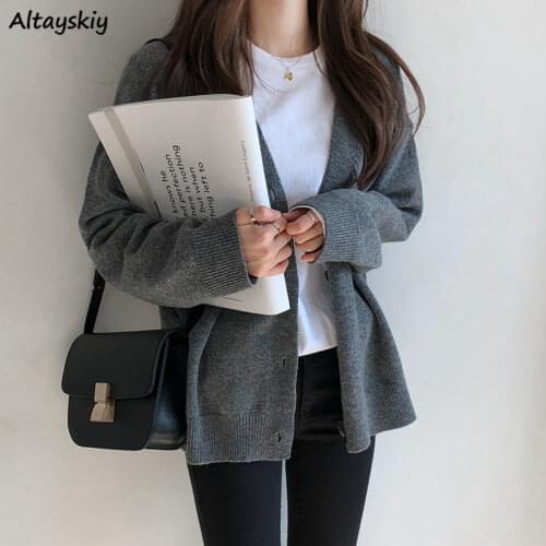Cardigan Women Pure Color Students Casual Spring Korean Style All Match Long Sleeve Mujer De Moda V-neck Cozy Female Stylish Ins