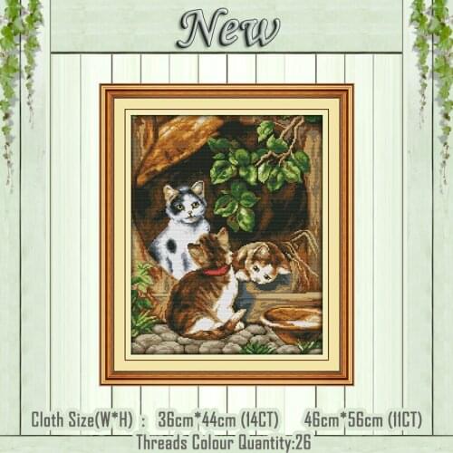 Three cats animals painting counted printed on the canvas DMC 11CT 14CT kits DIY Chinese Cross Stitch embroidery needlework Sets