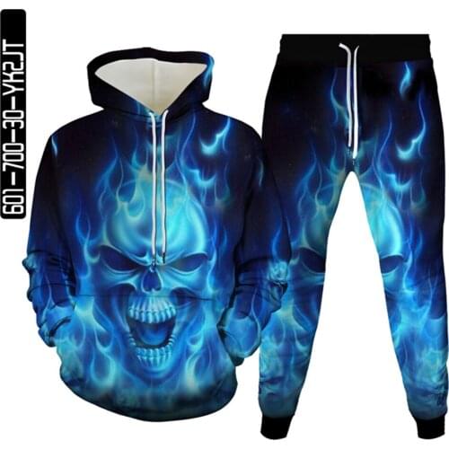 2021 Men Punk Skull Horror Movies Predator Alien 3D Print Tracksuit Hoodies+Trousers 2Pc Sets Clothes Male Party Suit Plus Size
