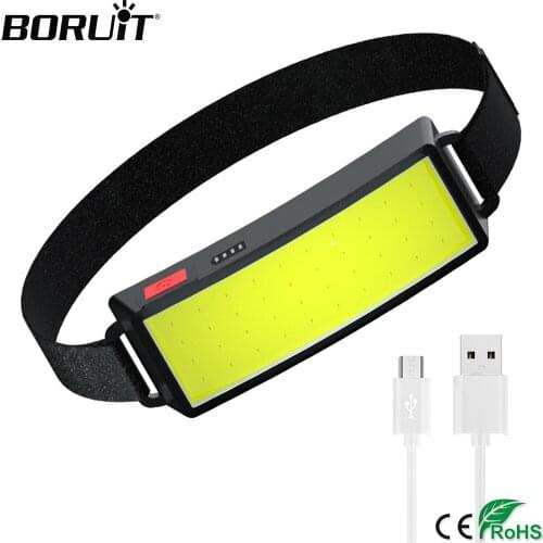 BORUiT Mini COB LED Headlight with Built-in Battery Flashlight USB Rechargeable Hiking Camping Floodlights Portable Lighting