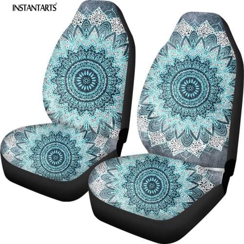 INSTANTARTS Fashion Bohochic Mandala in Blue Car Seat Covers for Women Girls Auto Interior Accessories Set of 2 Front Seat Cover