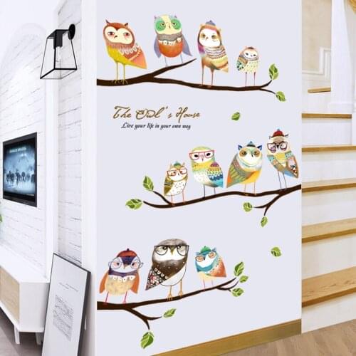 Cartoon Branch Owl Wall Stickers Home Living Room Background Wall Decoration Child Baby Bedroom Decor Colour Animal Decals