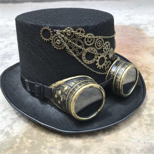 Unisex Men Women Retro Handmade Steampunk Top Hat With Gear Glasses Stage Magic Hat Cosplay Hat Size 57CM Steampunk Hat
