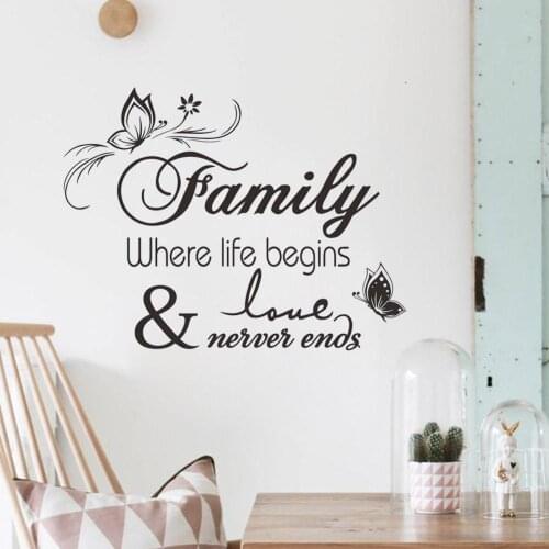 Family Wall Stickers PVC Butterfly Wall Stickers Phrases Living Love Family Art Wall Home Room Decoration Decor X6Y1