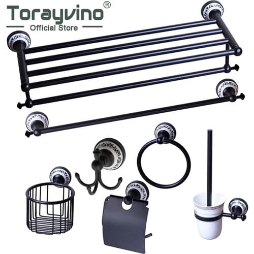 Wall Mounted Black ORB Washroom Bathroom Accessories Towel Ring Rack Paper Holder Toilet Brush Holder Frosted Glass Cup