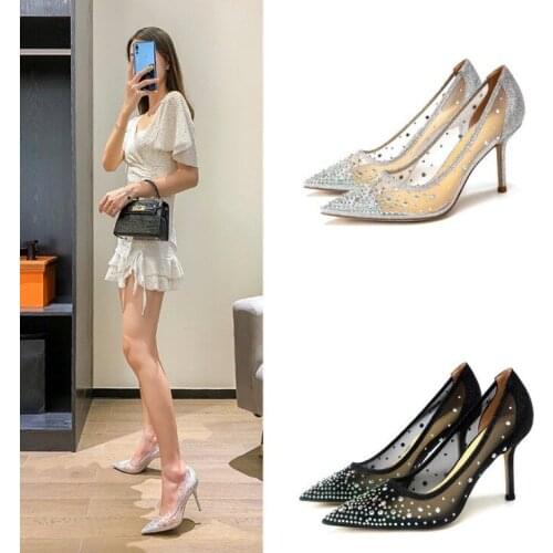 2021 New Women Pumps High Heels Pointed Toe Luxury Crystal Transparent Sandals Wedding Party Stiletto Korean Style Shoes