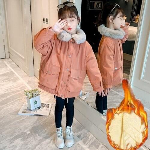 2021 Winter New Childrens Warm Cotton Jackets Girls Clothes Kids & Babys Fur Collar Coats Fashion for Girls Outerwears G23