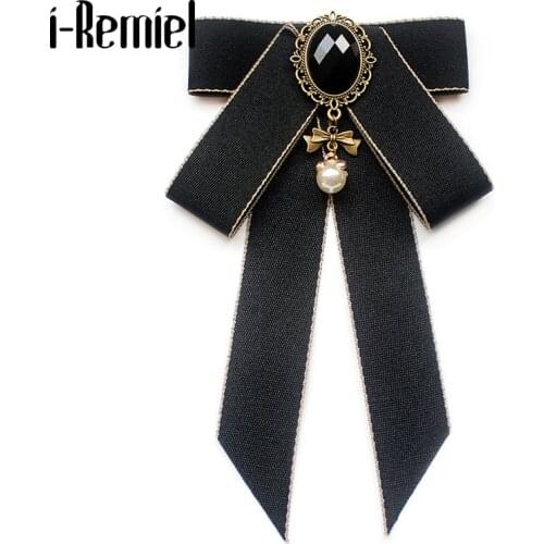 New Ribbon Fabric Bow Tie Brooch Crystal Tassel Shirt Bowknot Collar Pins Wedding Jewelry Gifts for Women and Men Accessories