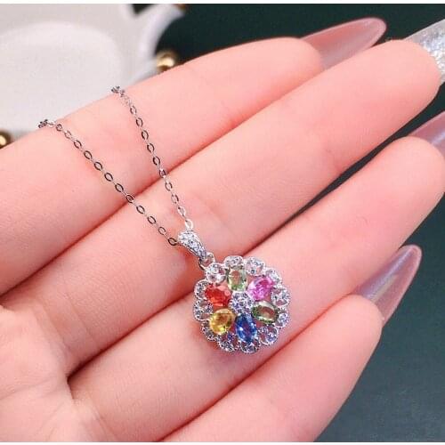 New 925 Silver Seven Colors Flower Pendant Choker Inlaid Pave CZ Gemstone Necklace for Women Fine Jewelry Student Party Gift