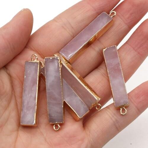 Natural Stone Rose Quartzs Pendant Rectangle Exquisite charms for Jewelry Making DIY Necklace Bracelet Accessories 8x38mm