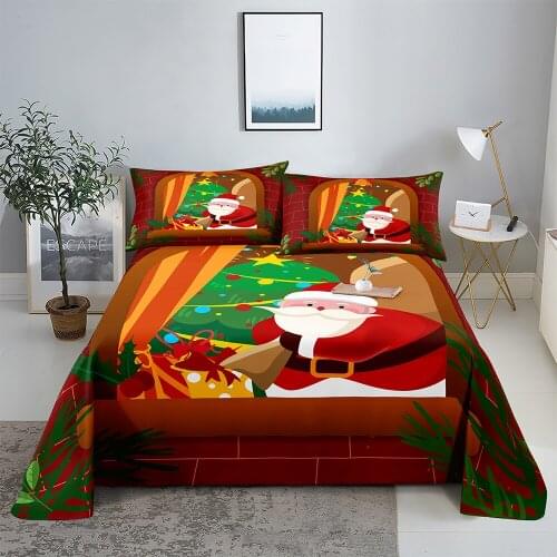Santa Claus Bedding Sheet Home Digital Printing Polyester Bed Flat Sheet With Pillowcase Print Bed Sheet