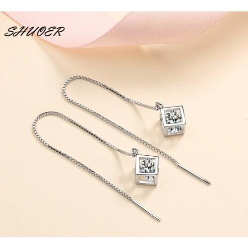 Classic 925 Sterling Silver 0.5-2 Carat Brilliant Cut Pass Diamond Tester Square D Color Moissanite Drop Earrings Women Jewelry