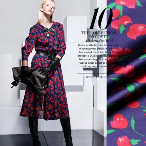 PRINTED SILK STRETCH SATIN 118cm width 19momme 100% Pure Silk Spandex Fabric Purple Color Flower Printed Fabrics