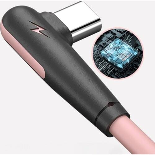 F3MA Type C Elbow Fast Charging Silicone USB Cables Blue/ Pink/ Yellow Elbow Fast Charging for Most Mobile Phones