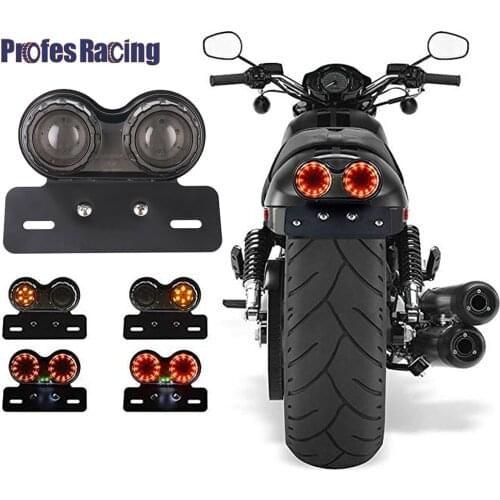 12V Universal Motorcycle Signal Lights Twin Dual Motorbike Taillight Rear Lamp LED Integrated Tail Light Twin Light License Plat