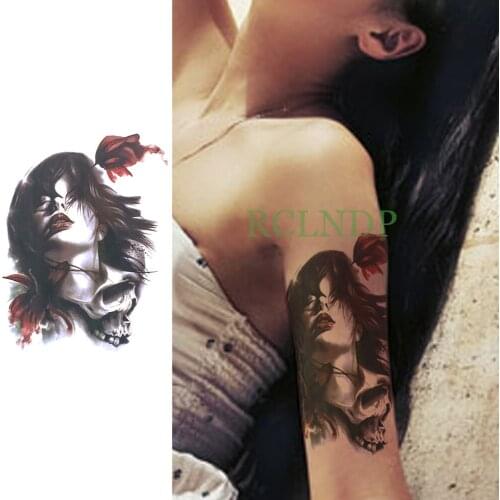 Waterproof Temporary Tattoo Sticker Rose Skull head Fake Tatto Flash Tatoo Back Leg Arm chest foot Large size for Women Men girl
