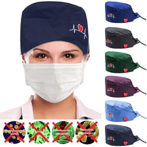 Health Care Cotton Nurse Hat Fashion Printed Scrub Cap Nurse Accessories Button Bouffant Hat Sweatband Gorro Enfermera FL50