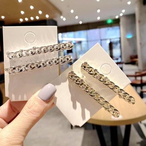 Hair Accessories Metal Chain Bangs Clip Simple Side Clip Hairpin One Word Clip Baroque Crystal Hairpin Rhinestone New Female