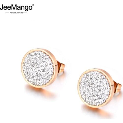 JeeMango Rose Gold Color Stainless Steel 3 Colors Clay Crystals Wedding Stud Earrings For Girls Women Boucle D'oreille JE18037