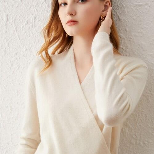 High-End 2021 Autumn And Winter V-Neck Pure Cashmere New Fashion Pullover Female Sweater Women Knitting Fit Commuter Office