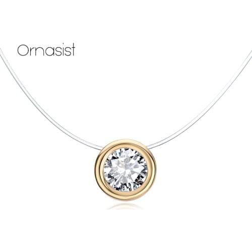 Minimalist Style Fishing Line Round Metal AAA Zircon Necklace Ladies Clavicle Chain Gold Color Silver Color Rose Gold Color