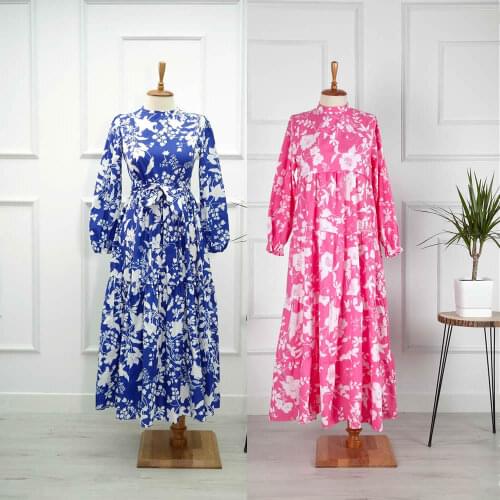 Womens 2021 Spring Autumn Muslim Polka Dot Maxi Dress Elegant Waist Belt Ruffle Dubai Abaya Turkey Hijab Kaftan Vestidos Arched Handle