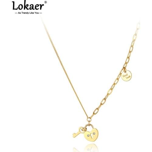Lokaer Titanium Stainless Steel Lock & Key Charm Pendant Necklaces Fashion Bohemia Good Luck Necklace For Women Girls N21118