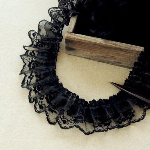 1M Pleated Black Lace Fabric Tulle Ribbon Lace Material Trim 6cm DIY Sewing Guipure Craft Supplies Trimmings For Clothing QY23