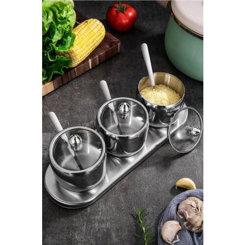 1PC 304 Stainless Steel Seasoning pot Spice Bottle Spice Salt Sugar Pepper Ajinomoto Jar with Glass Cover OK 1102