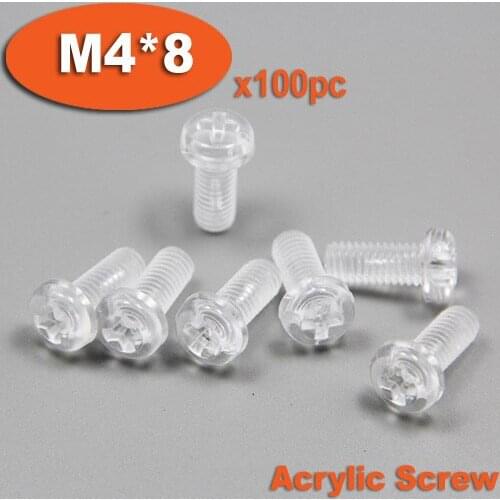 100pcs DIN7985 M4 x 8 Plastic Acrylic Pan Head Phillips Screw Cross Recessed Raised Cheese Head Screws