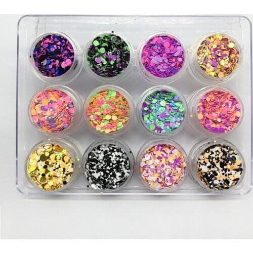 12Boxes Circle Confetti Nail Glitter Chunky Neon Sequins Mixed Round Nail Glitter Flakes Nail Art Paillette Nail Sequins Set